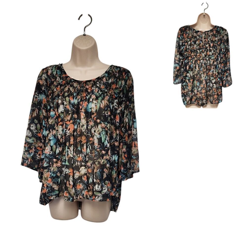 Jessica Simpson Scoop Neck 3/4 Sleeve Butterfly Peasant Blouse Size Medium